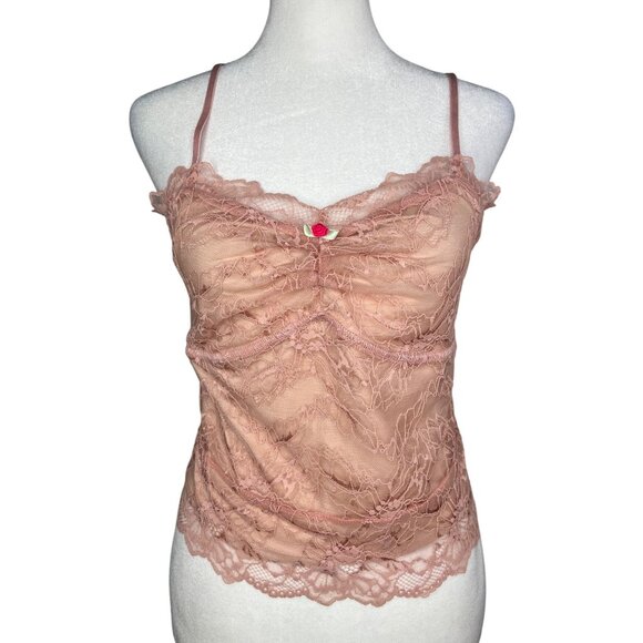 Free People Pink Lacey Essential Cami Adjustable Straps Floral Lace Trim Medium - Picture 3 of 11